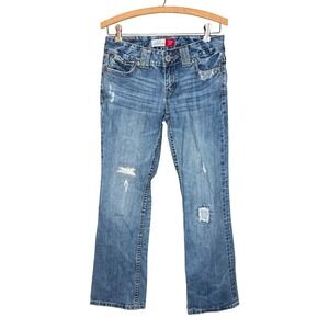 Aeropostale Chelsea Skinny Bootcut Jeans Womens 3/4 Short Distressed Medium Wash